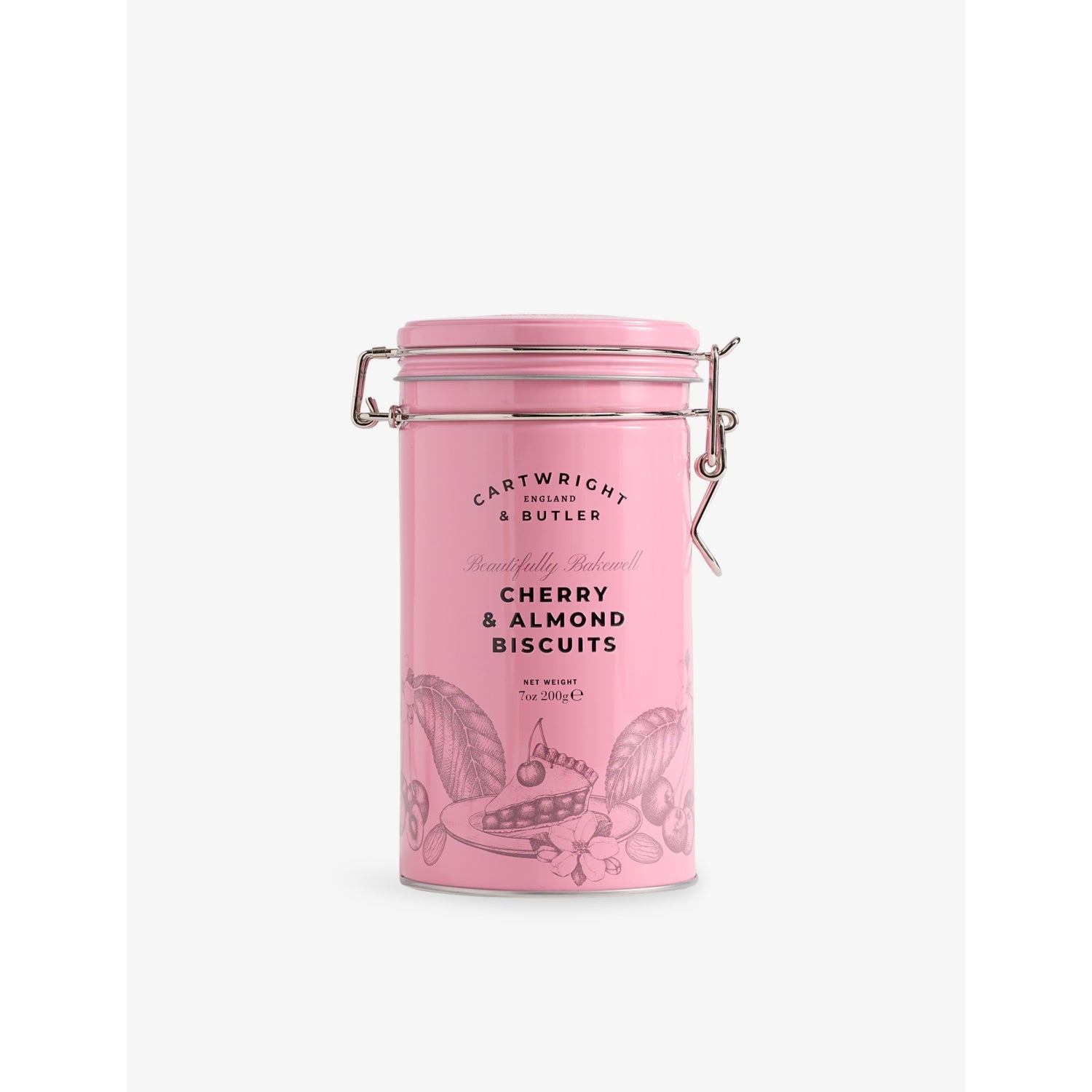 Cartwright & Butler cherry and almond biscuits tin 200g, imported from the UK