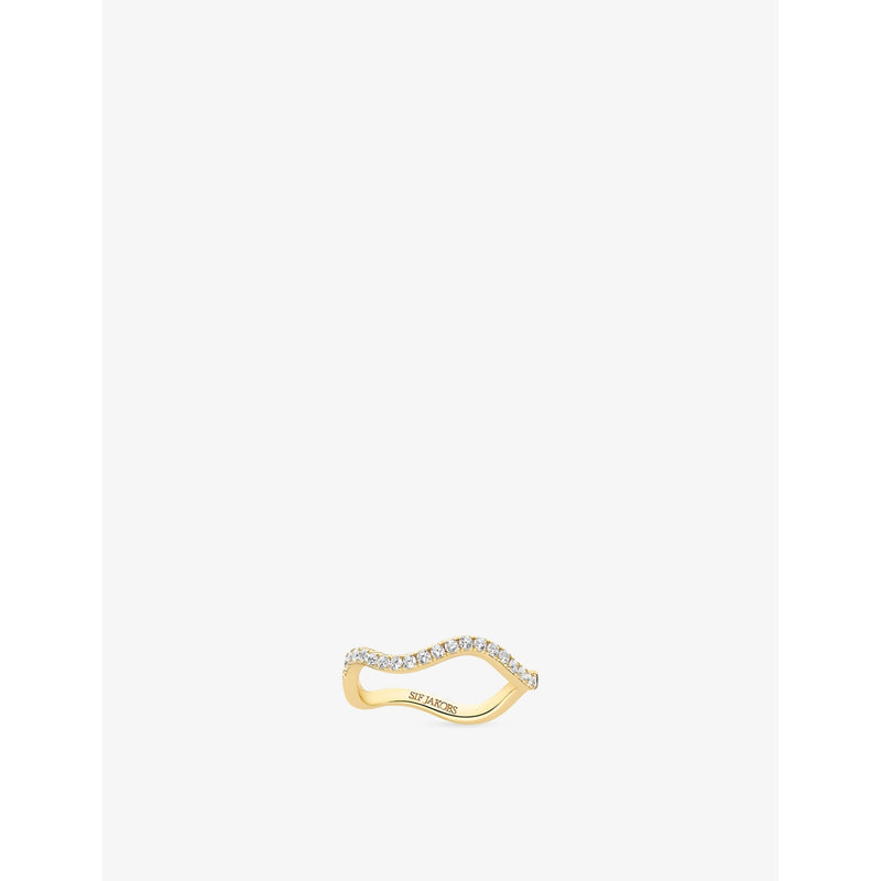 Ellera Waves 18ct yellow gold-plated sterling silver and zirconia ring - M