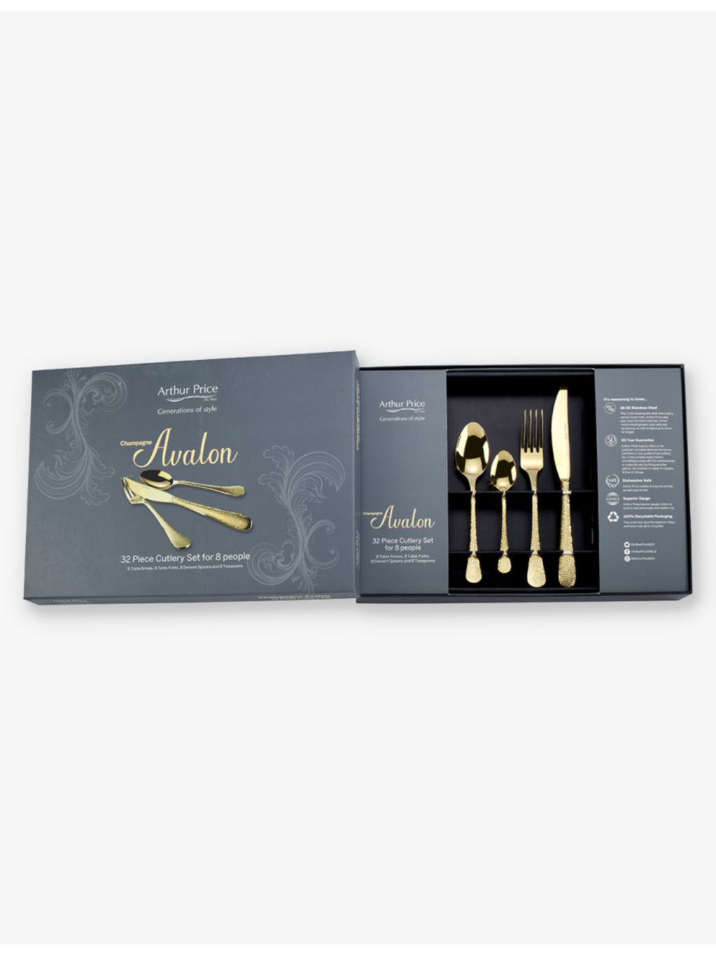 Arthur Price Champagne Avalon cutlery set 32-piece, UK version