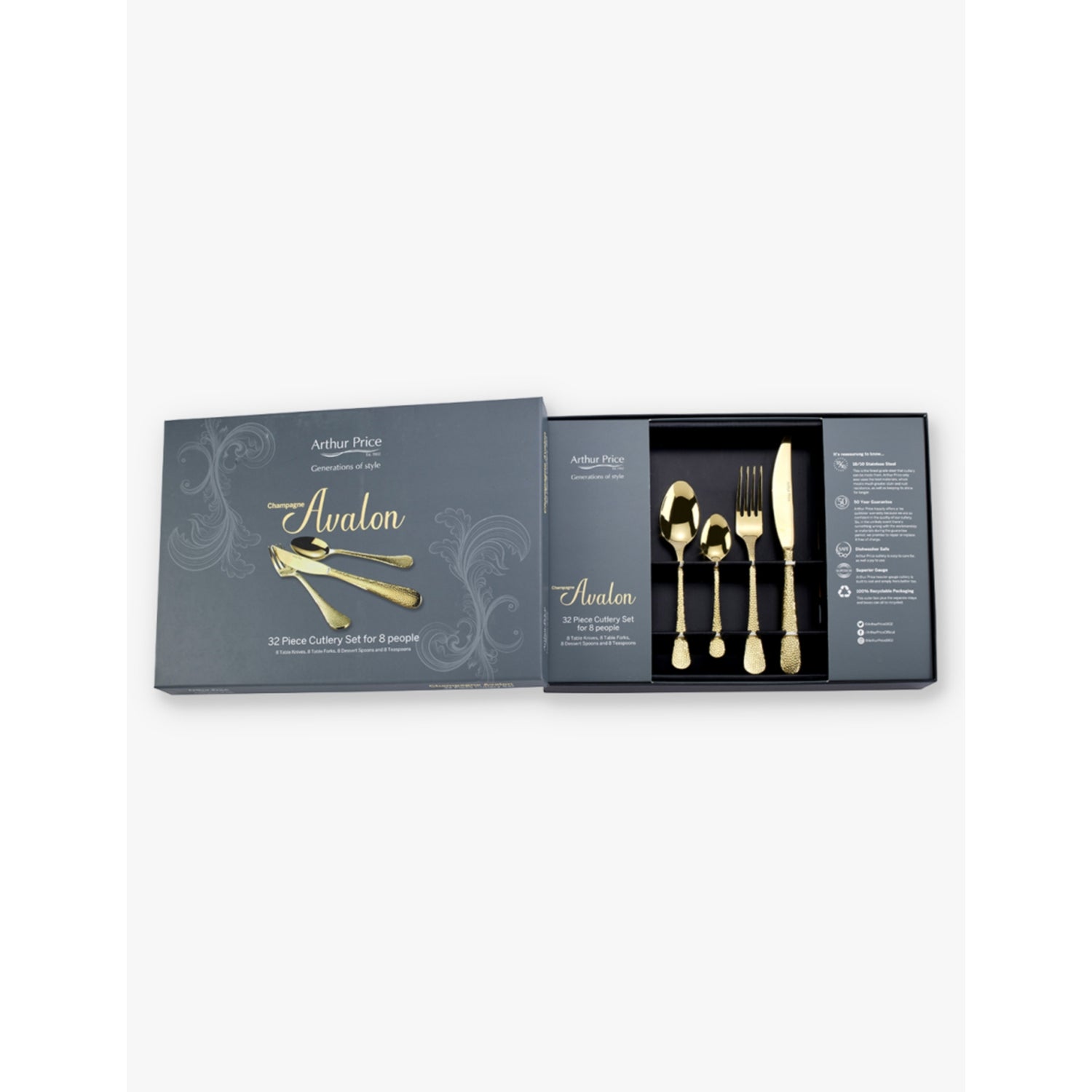 Arthur Price Champagne Avalon cutlery set 32-piece, UK version