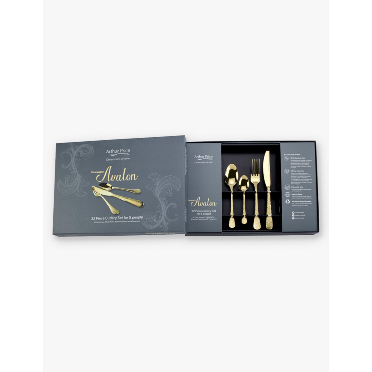 Arthur Price Champagne Avalon cutlery set 32-piece, UK version