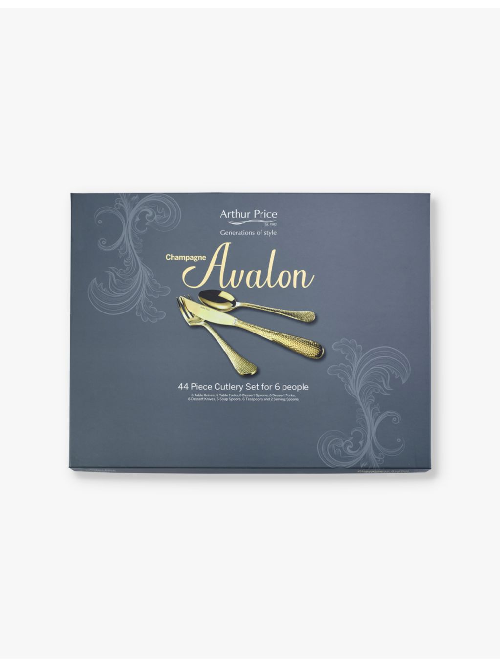 Arthur Price Champagne Avalon stainless steel cutlery set 44-piece, UK version