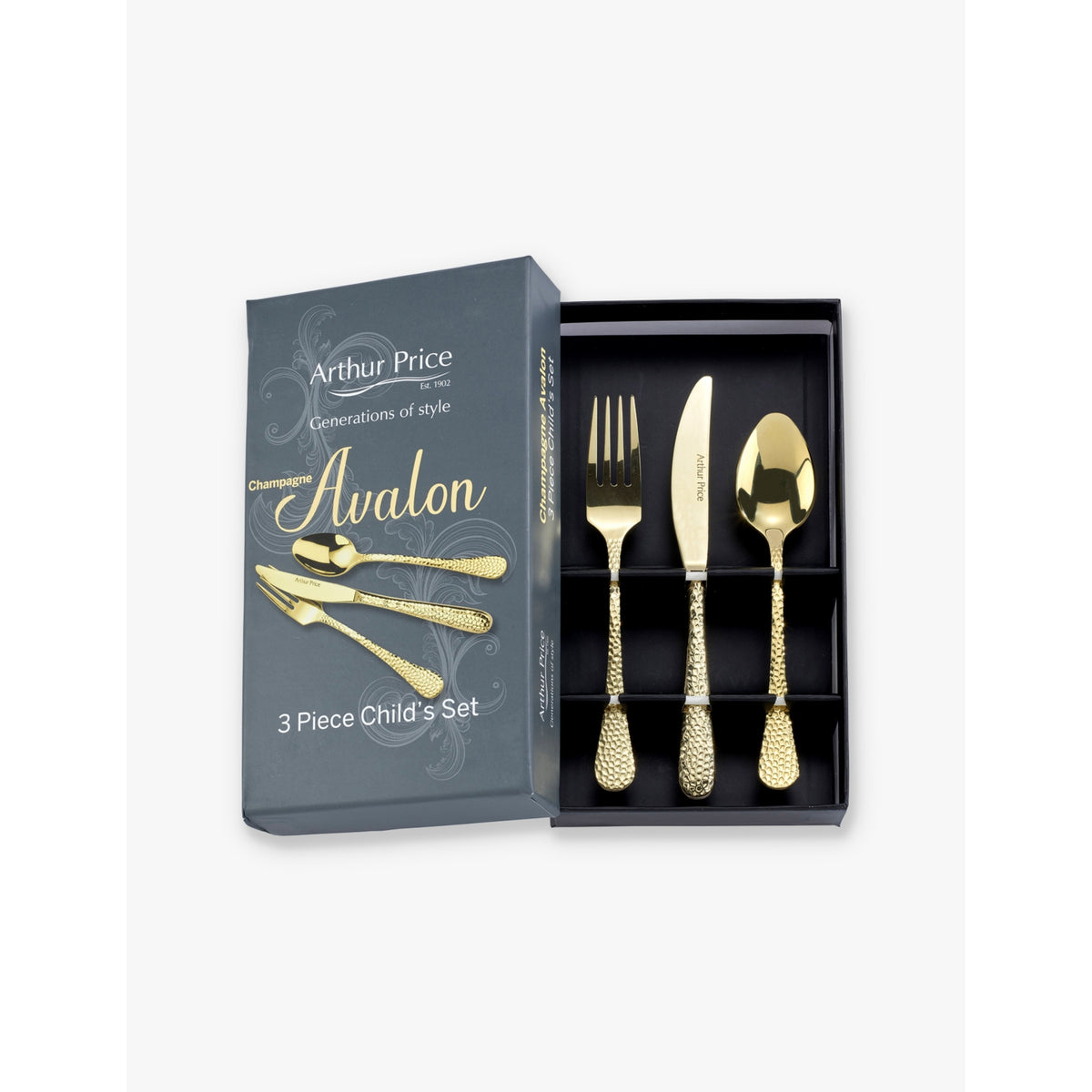 Arthur Price Champagne Avalon children's stainless-steel 3-piece cutlery set