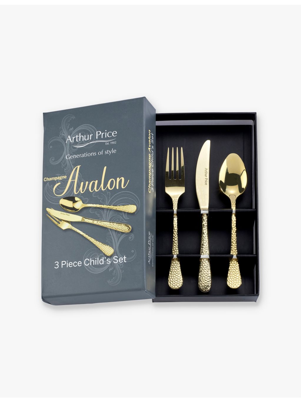 Arthur Price children's cutlery set in Champagne Avalon - British product