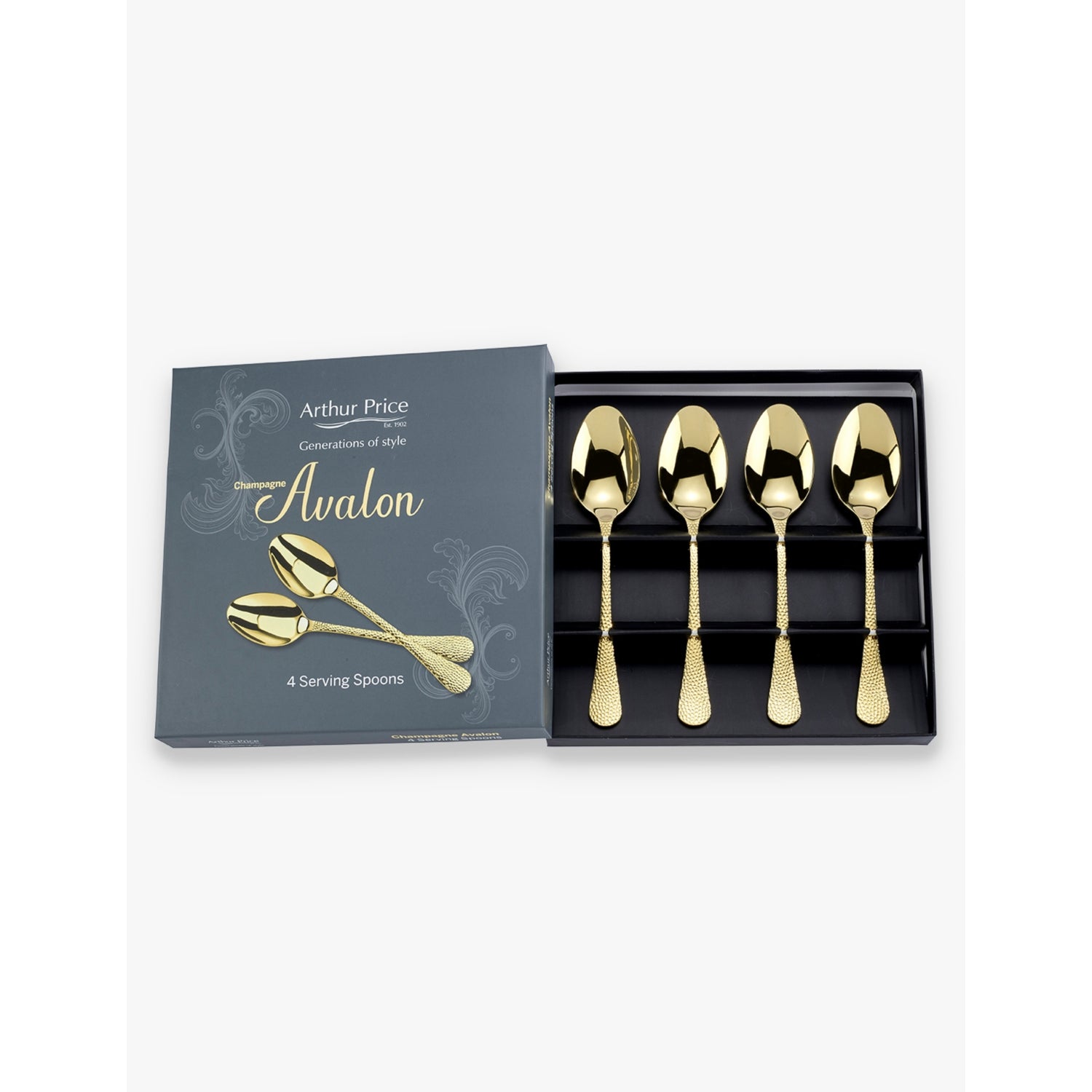 Arthur Price serving spoons Champagne Avalon set of four (British brand)