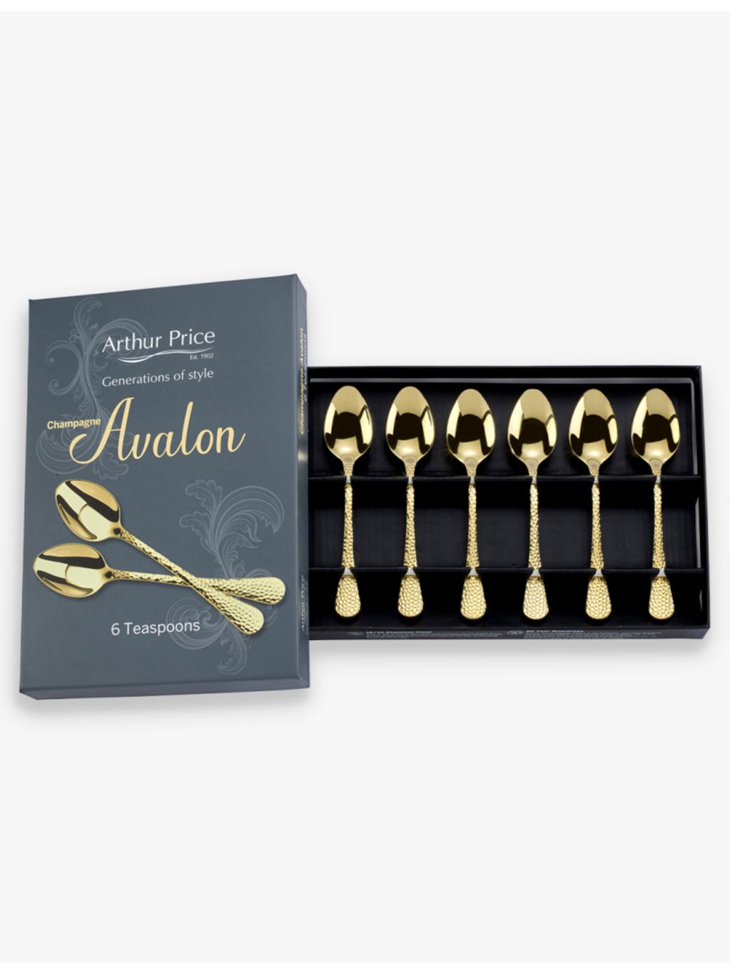 Arthur Price PVD-coated stainless steel teaspoons set, imported from the UK