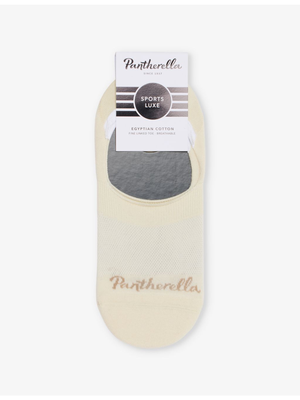 Pantherella no-show cotton blend socks with intarsia branding (British brand)