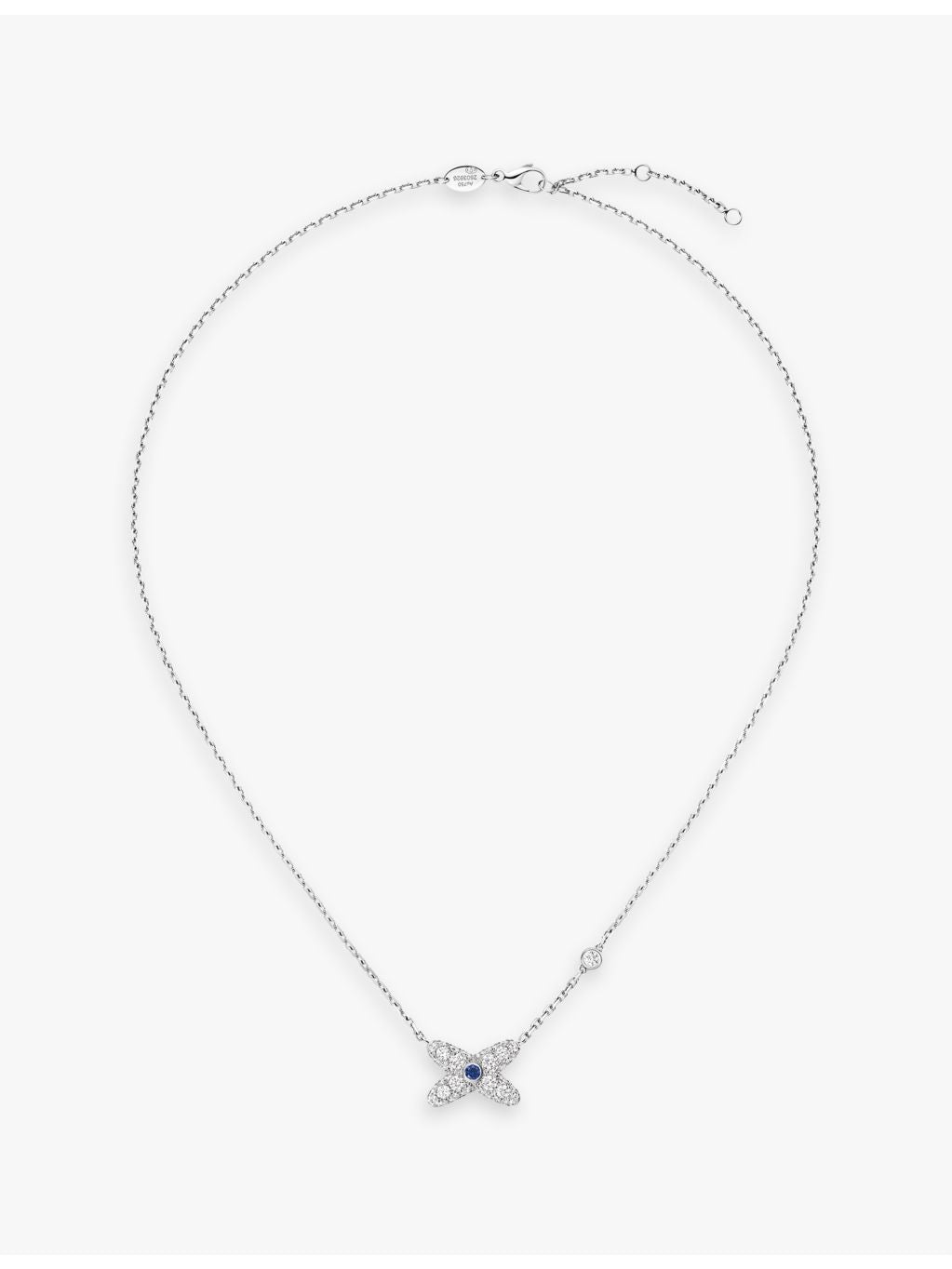 Chaumet diamond and sapphire pendant necklace, 18ct white gold, imported from the UK