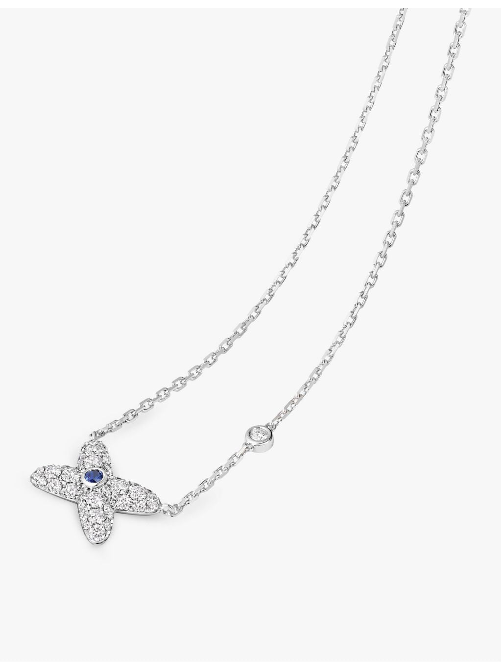 Chaumet diamond and sapphire pendant necklace, 18ct white gold, imported from the UK