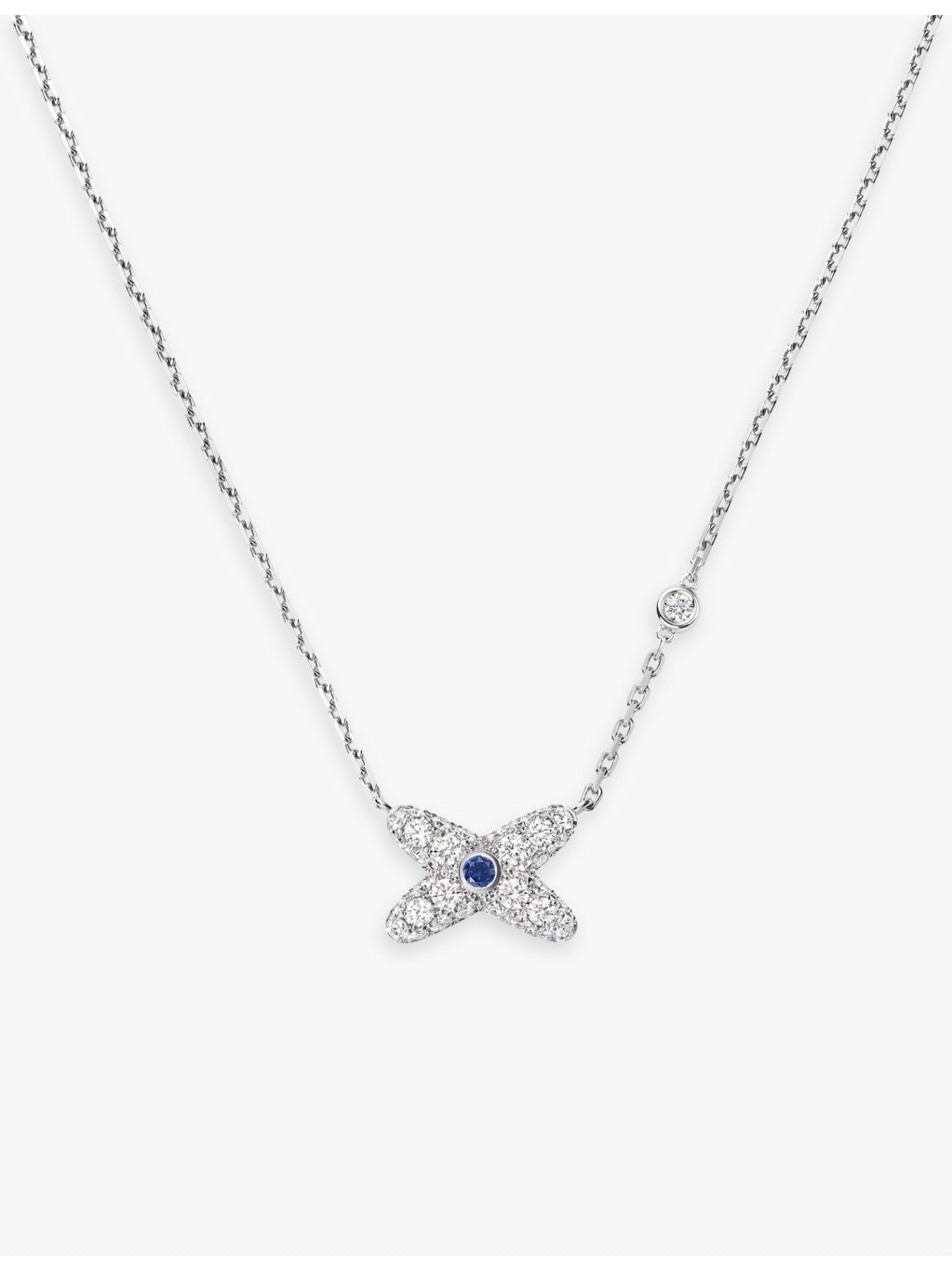 Chaumet diamond and sapphire pendant necklace, 18ct white gold, imported from the UK