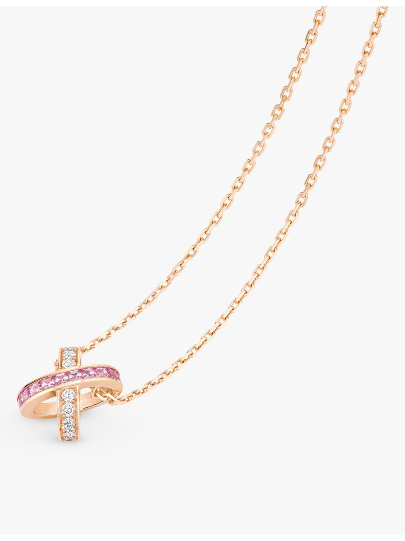 Chaumet pink sapphire diamond pendant, 18ct rose gold, imported from the UK