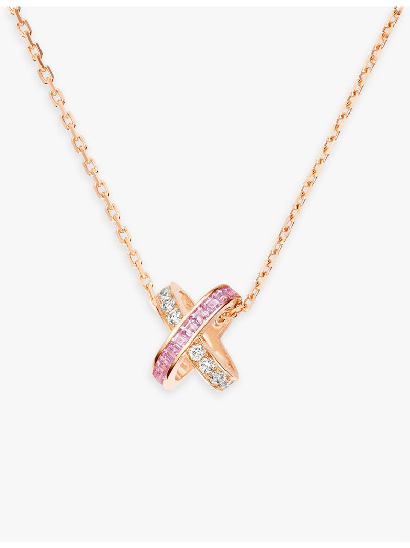 Chaumet pink sapphire diamond pendant, 18ct rose gold, imported from the UK