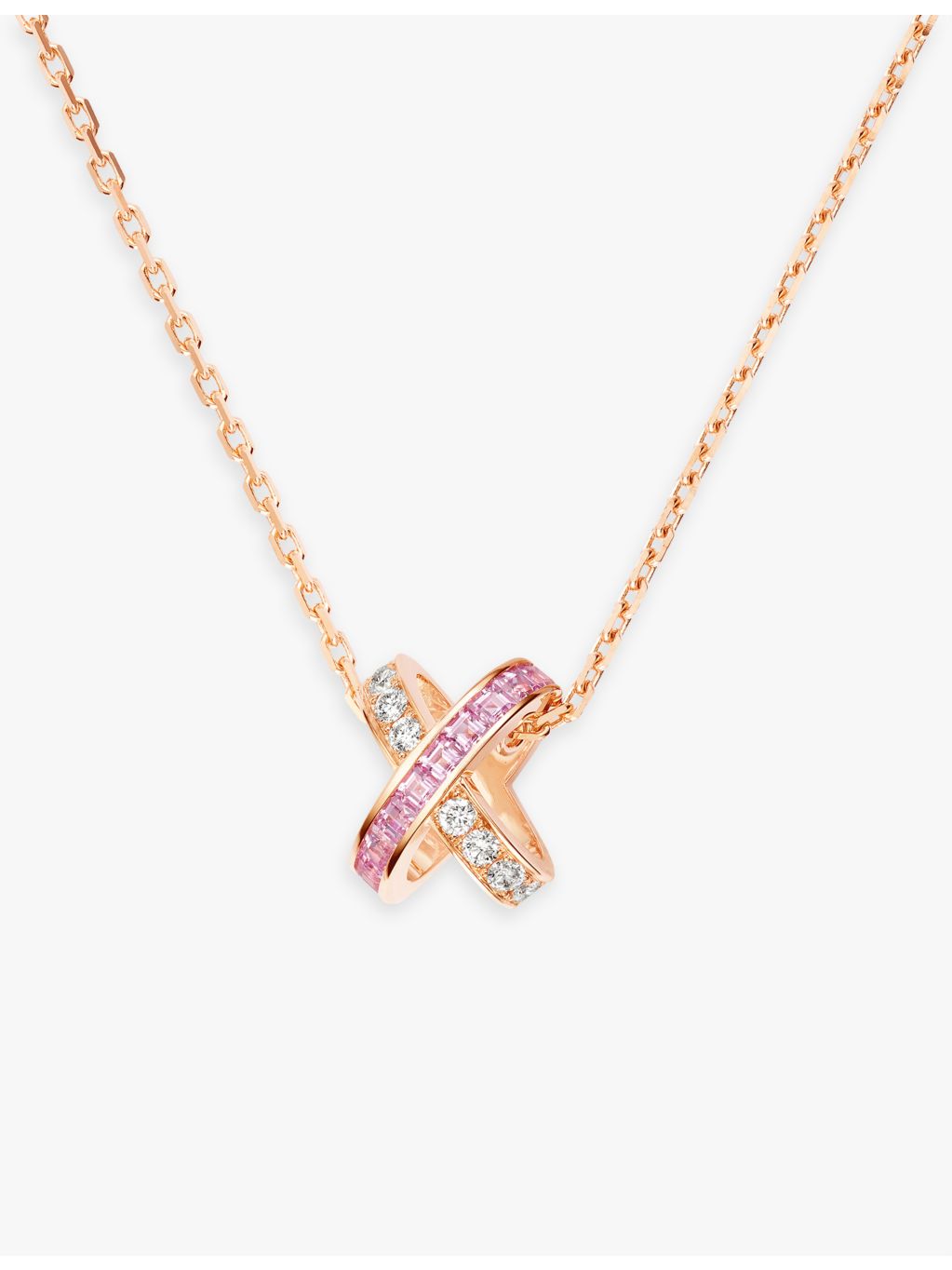 Chaumet pink sapphire diamond pendant, 18ct rose gold, imported from the UK