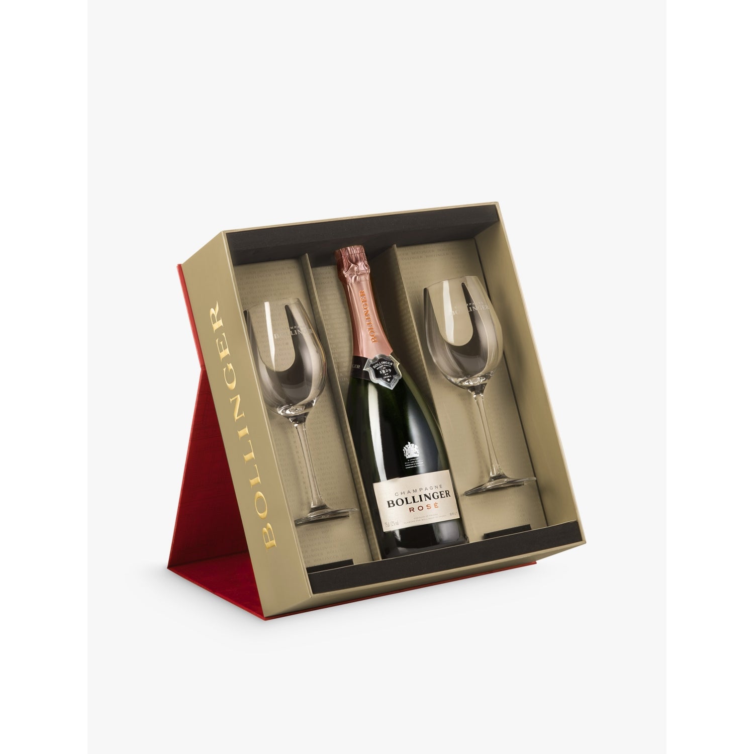 Bollinger Rosé Champagne 750ml with two glasses, UK version