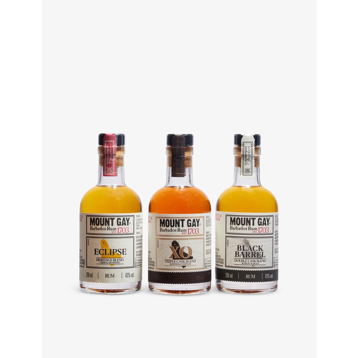 Mount Gay Discovery rum 3 x 200ml mini bottles (British brand)