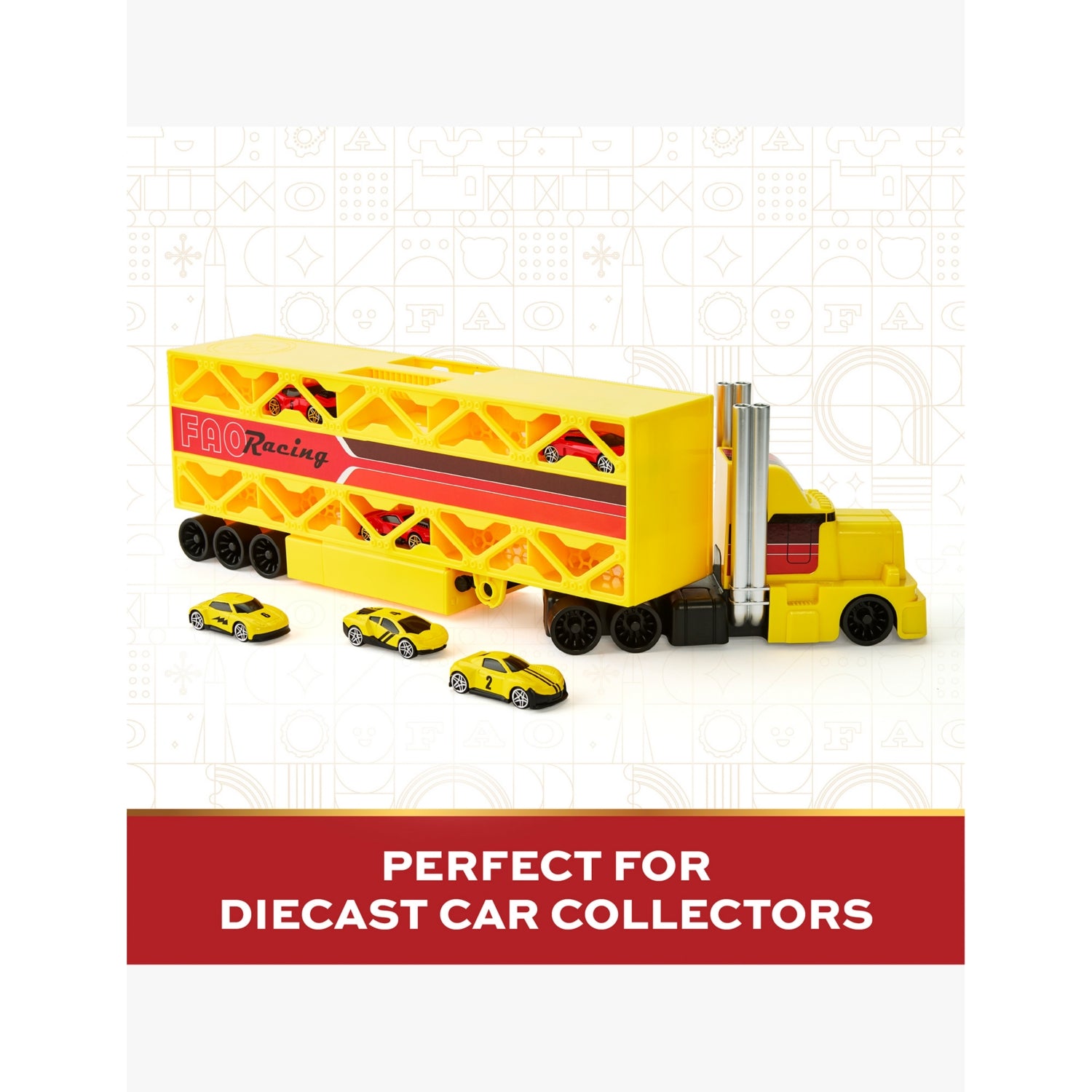 FAO Schwarz Big Cab Auto Hauler with race car storage - British product