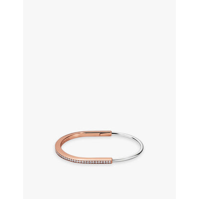 selfridges Tiffany & Co. Lock Narrow 18ct Rose Gold and White Gold 1.09ct Diamond Bangle- Buy online at McGrocer