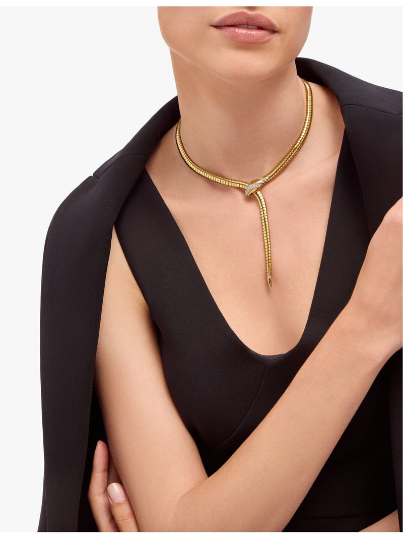 Bvlgari Serpenti Tubogas 18ct yellow gold diamond necklace, UK version
