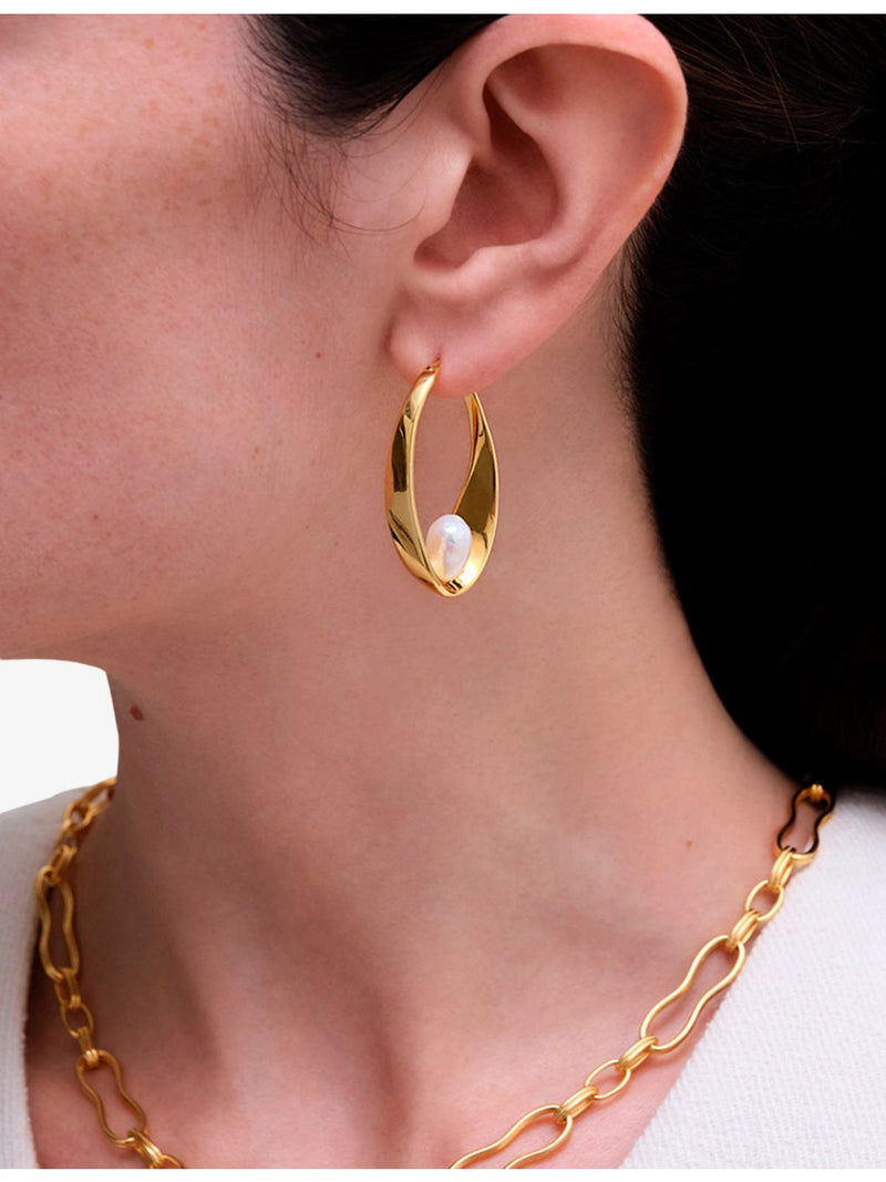 Astley Clarke gold plated pearl hoop earrings (British brand)