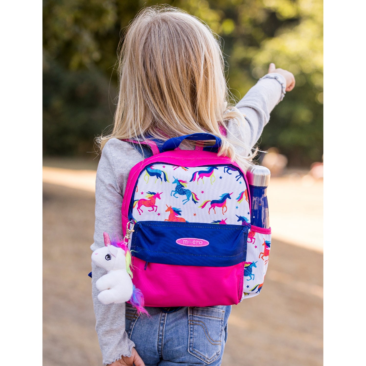 Micro Scooter unicorn print polyester backpack with drink pouch (British brand)