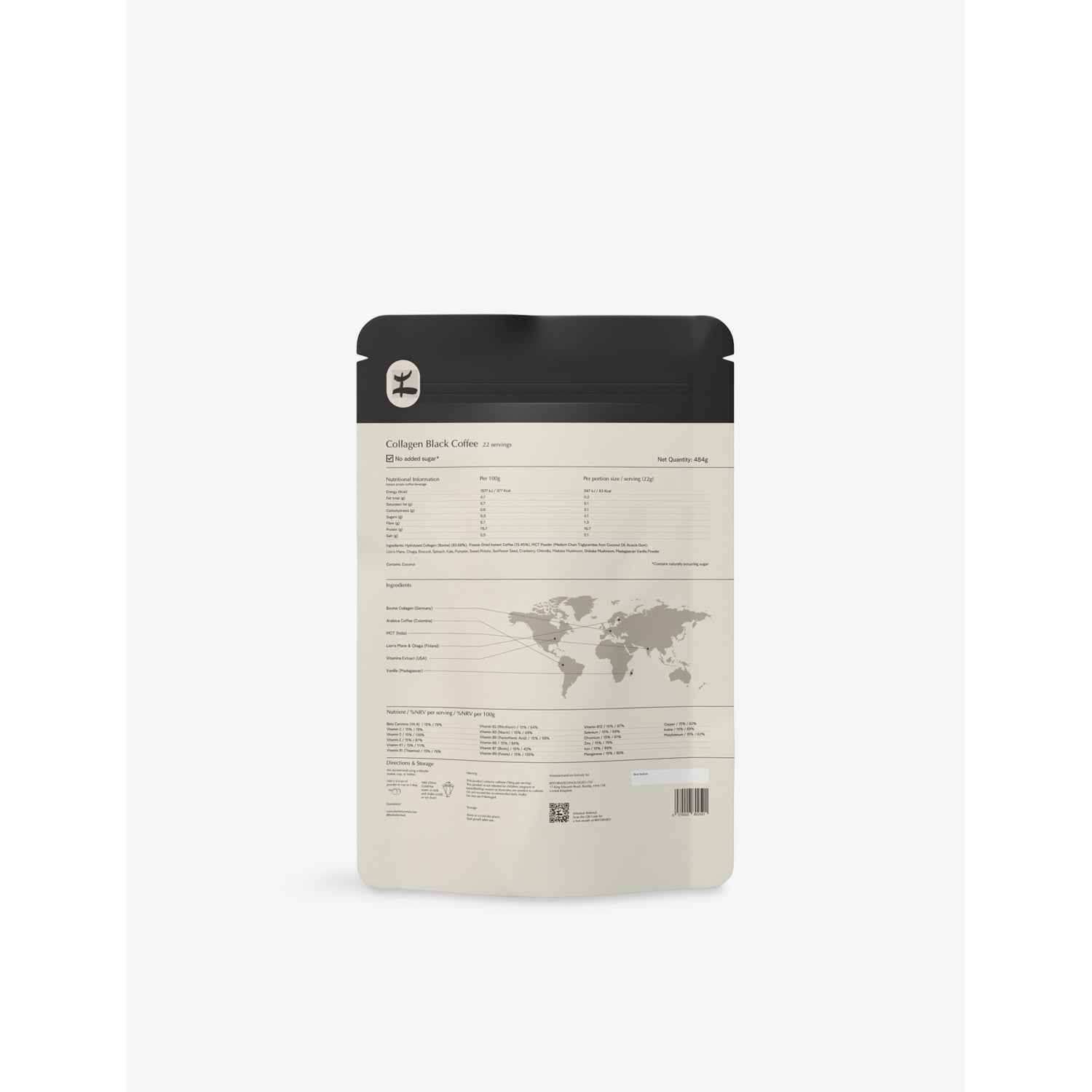 Reformed collagen black coffee with organic mushrooms 484g, imported from the UK