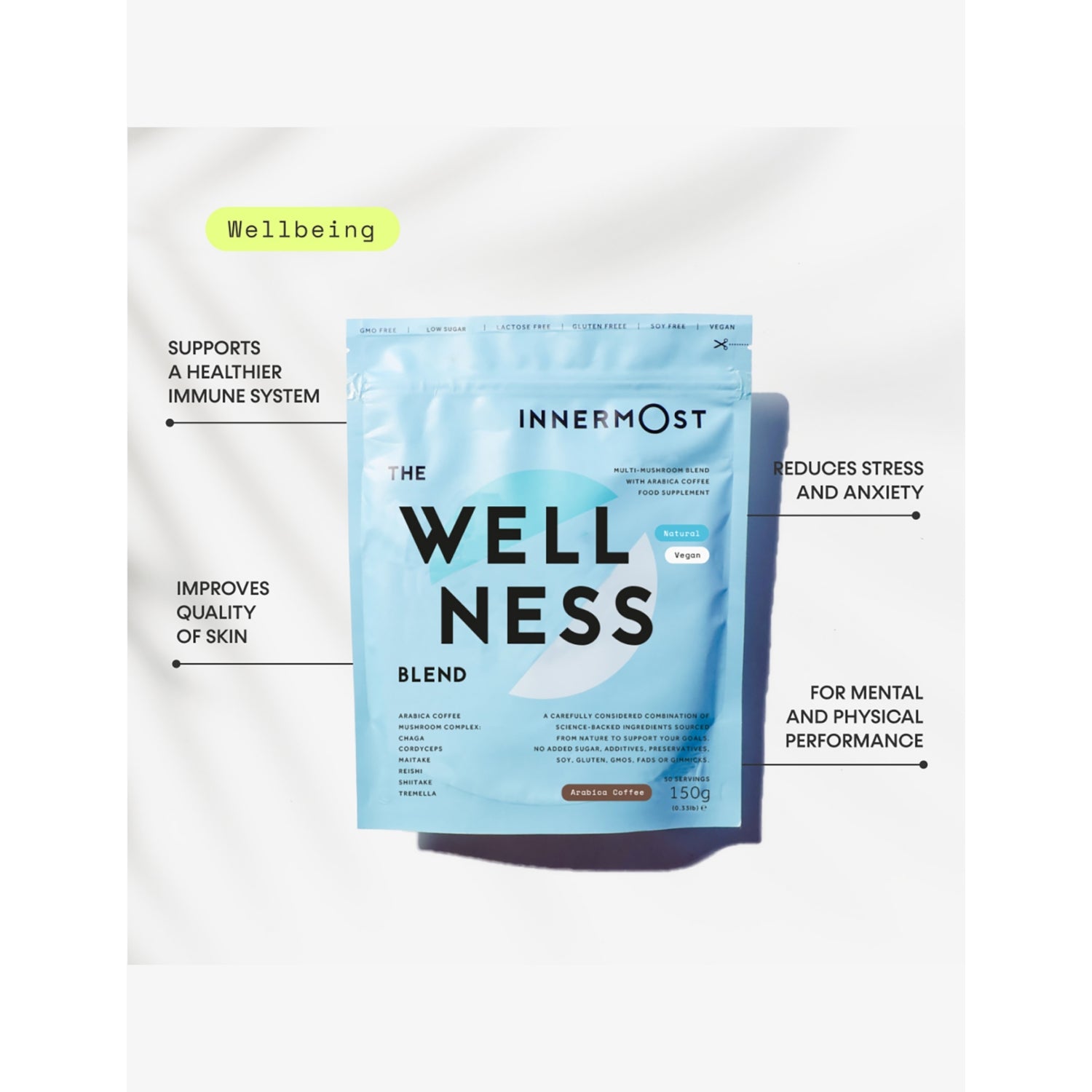 Innermost The Wellness Blend multi-mushroom supplement 150g, UK version