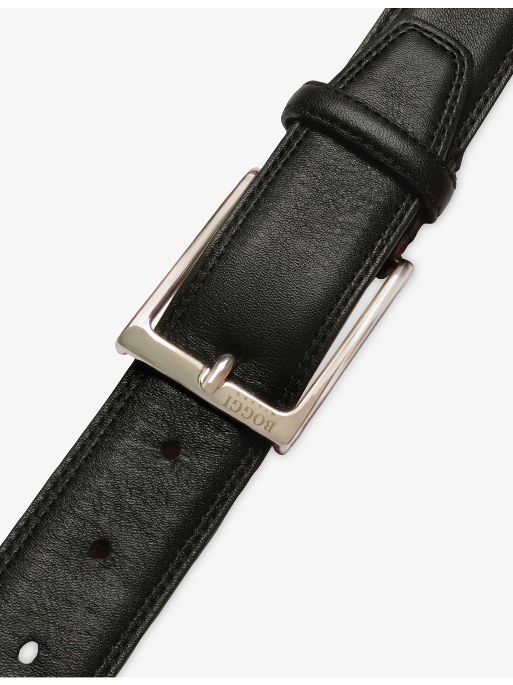 Boggi Milano 3cm leather belt with silver-tone buckle - British product