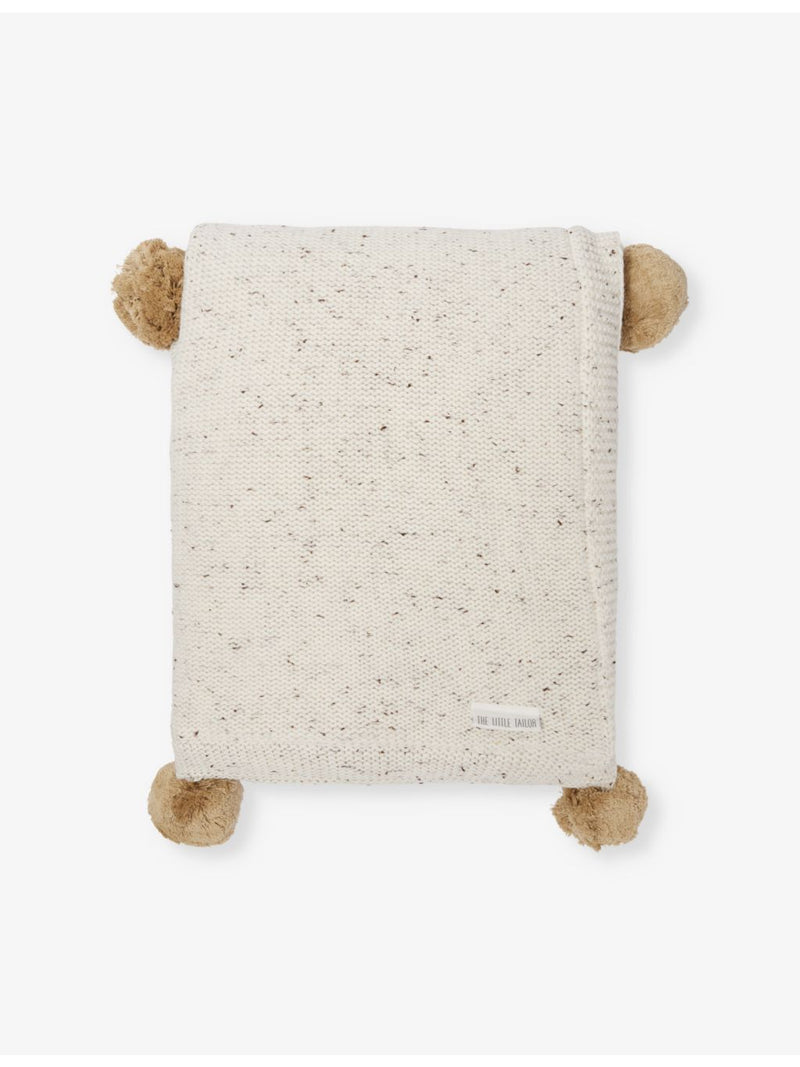 The Little Tailor pom-pom fleece blanket, UK knitted throw (British brand)
