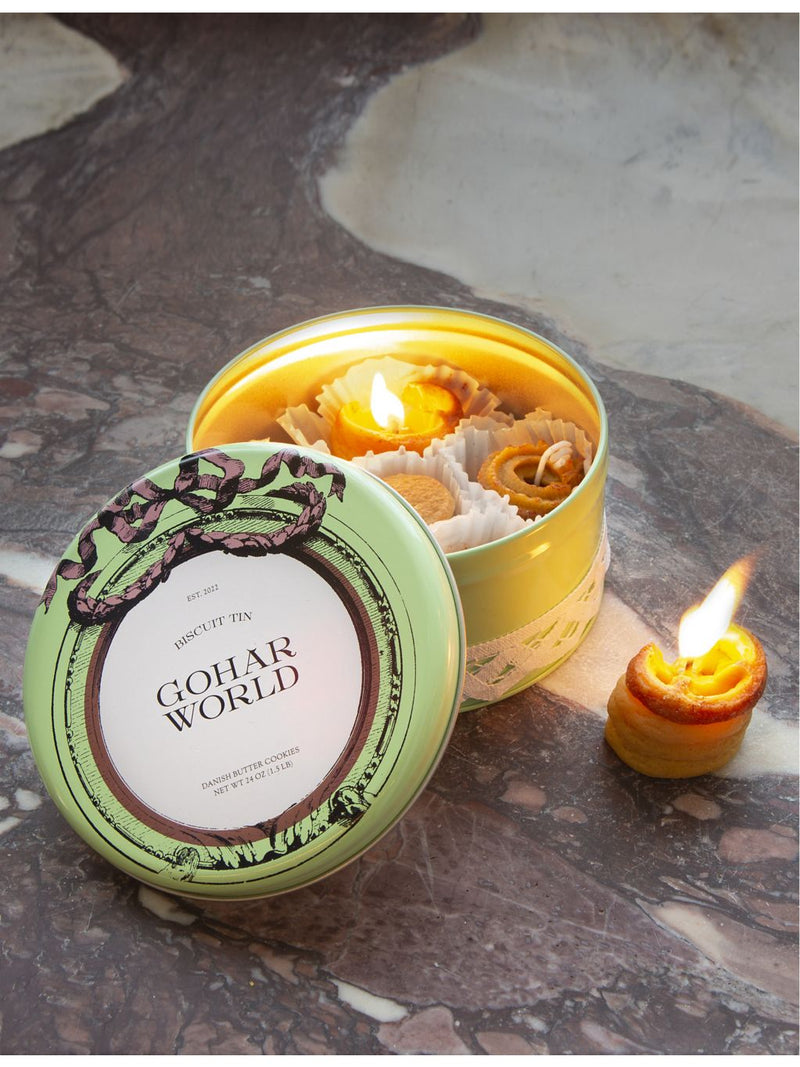 Gohar World unscented soy wax candle biscuit tin 13cm - British product