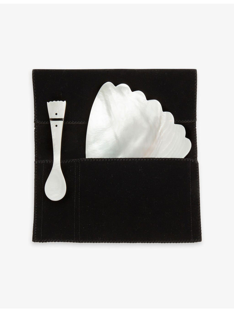 Gohar World mother-of-pearl caviar service set with dish and spoon, UK version