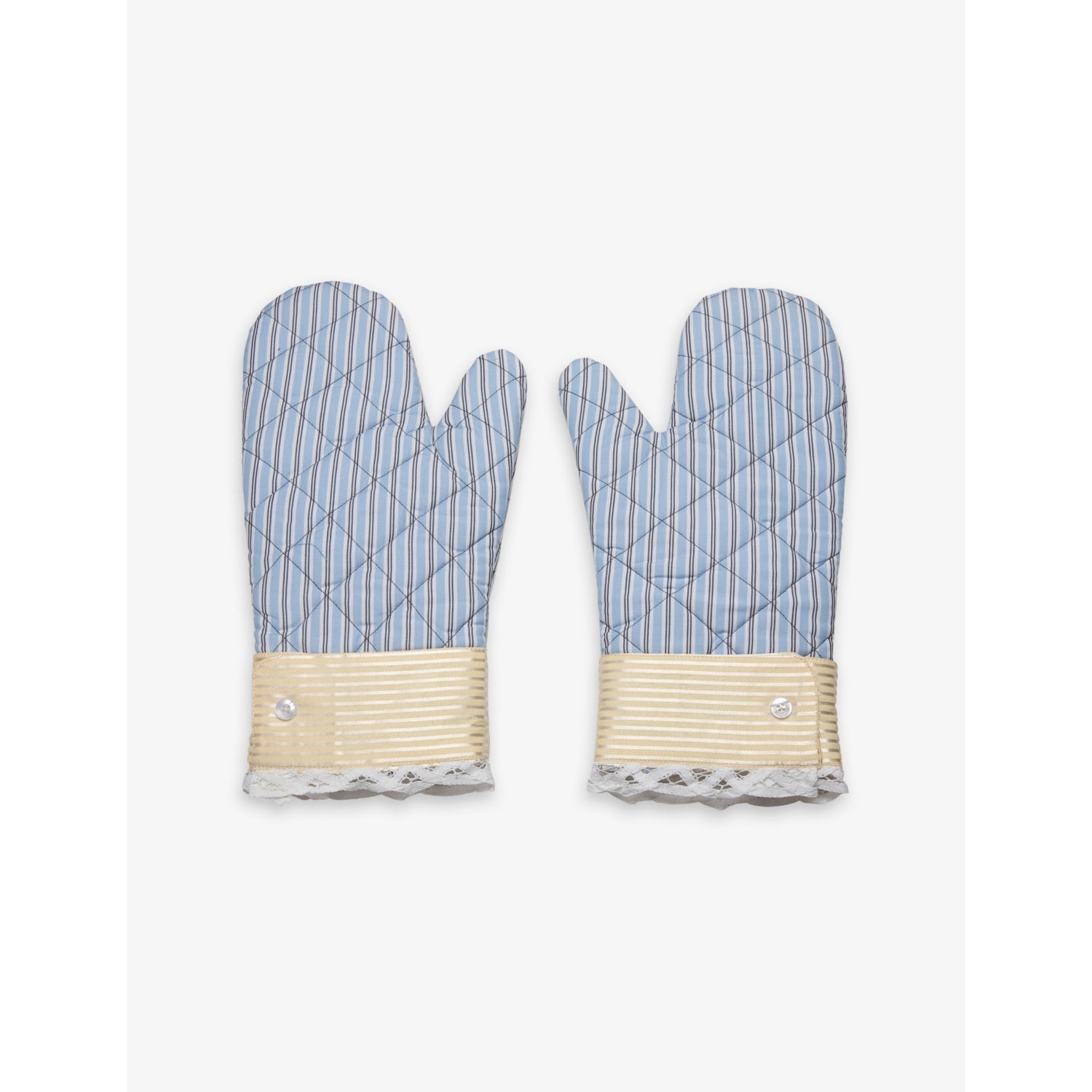 Gohar World lace-trim striped oven gloves set of two, UK version