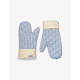 Lace-trim striped cotton oven gloves set of two - LIGHT BLUE STRIPE