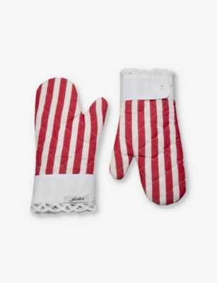 Gohar World lace-trim striped oven gloves set of two, UK version