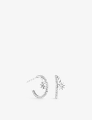 Astrid & Miyu Cosmic Illusion Rhodium-Plated Sterling Silver Cubic Zirconia Hoop Earrings 15mm