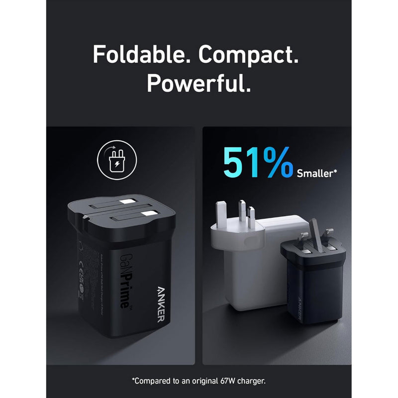 Anker Prime 67W GaN wall charger with foldable design, UK version