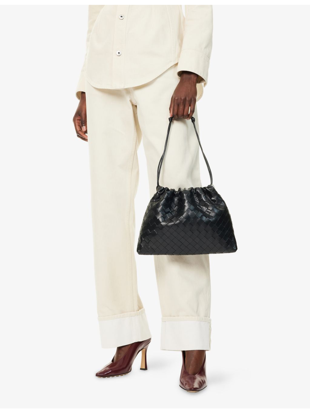 Bottega Veneta leather shoulder bag with intrecciato weave, UK version