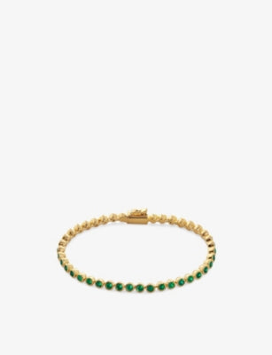 Monica Vinader Gemstone Essential Tennis 18ct Yellow Gold-Plated Vermeil Sterling Silver, Green Onyx Bracelet