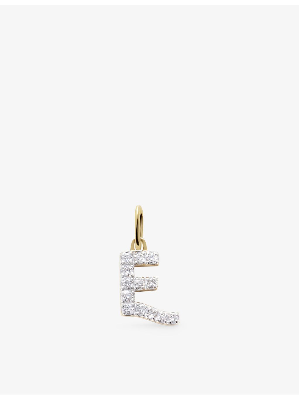 Monica Vinader E letter 14ct yellow gold charm with lab-grown diamond (British brand)