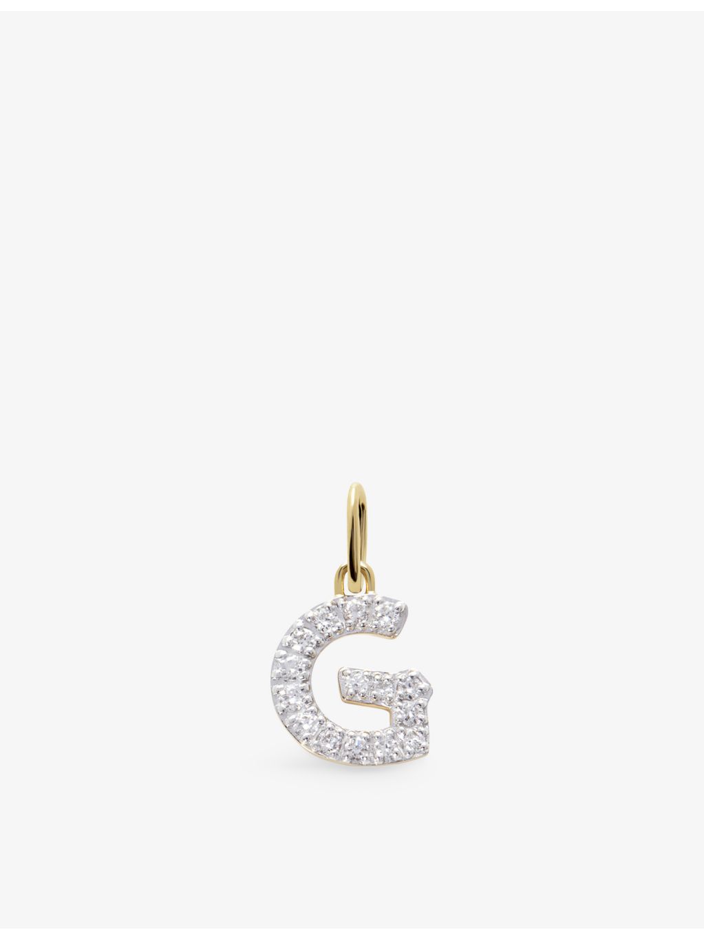 Monica Vinader G charm in 14ct gold with lab-grown diamonds, UK version