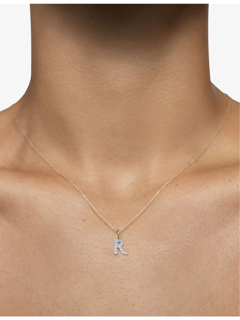 Monica Vinader 14ct yellow gold lab-grown diamond R charm, UK version