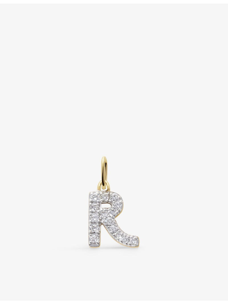 Monica Vinader 14ct yellow gold lab-grown diamond R charm, UK version