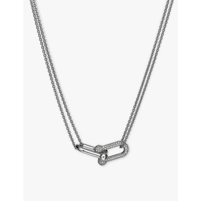 selfridges Tiffany HardWear Double Link 18ct White-Gold and 0.74 Pavé-Diamond Necklace, 40.64cm- Buy online at McGrocer