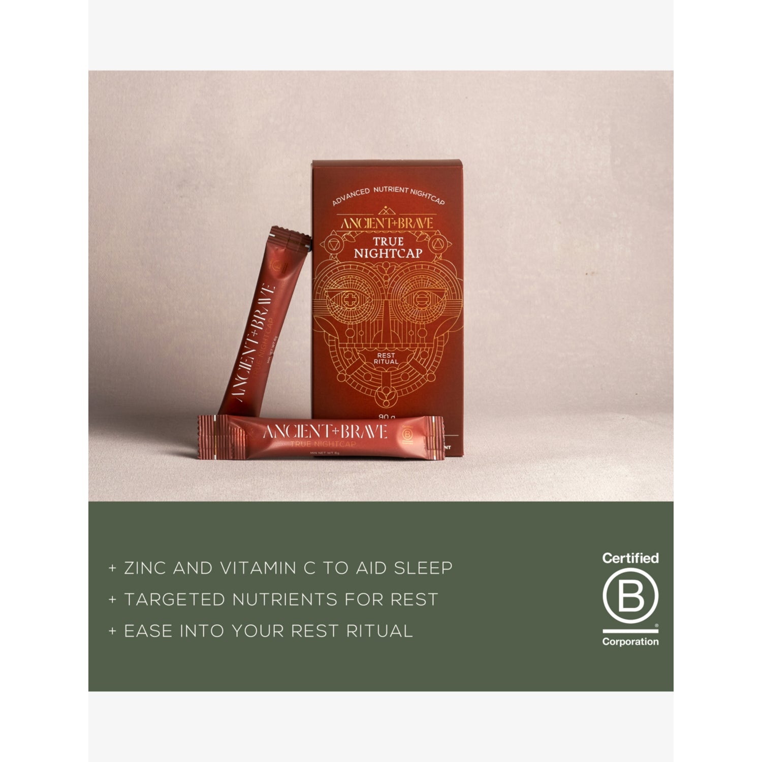 Ancient + Brave True Nightcap sleep drink sachets 15 pack, UK version