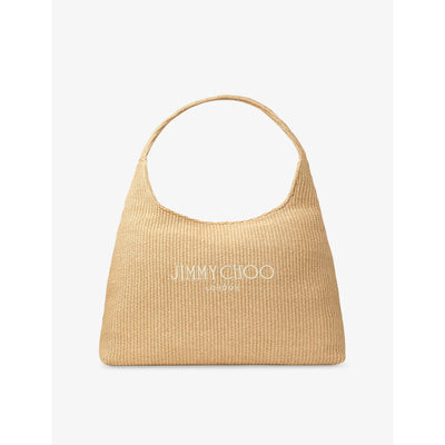 selfridges Jimmy Choo Beach Diamond Logo-Embroidered Raffia Hobo Bag- Buy online at McGrocer