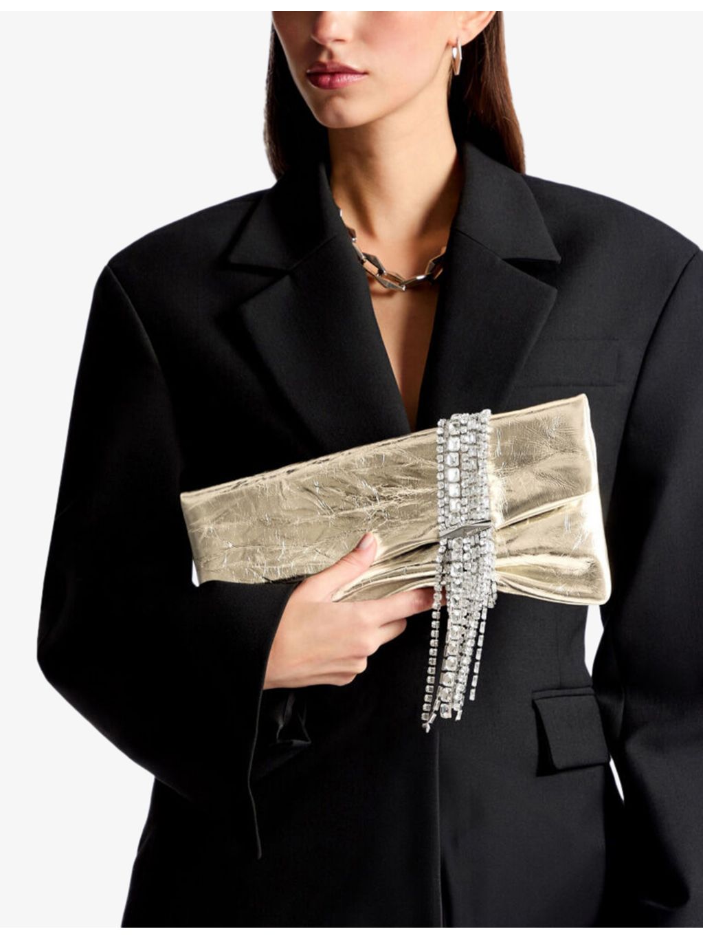 Jimmy Choo Zandra crystal-embellished metallic leather clutch bag 25cm - British product