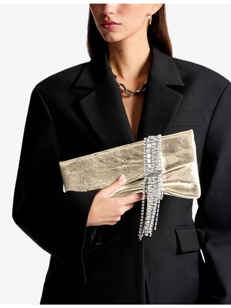 Jimmy Choo Zandra crystal-embellished metallic leather clutch bag 25cm - British product