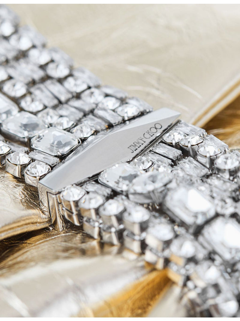 Jimmy Choo Zandra crystal-embellished metallic leather clutch bag 25cm - British product