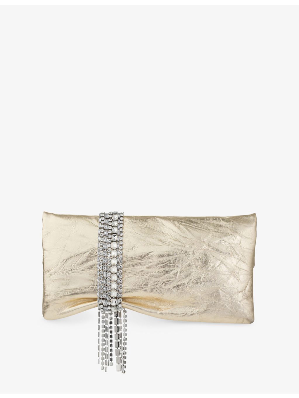 Jimmy Choo Zandra crystal-embellished metallic leather clutch bag 25cm - British product