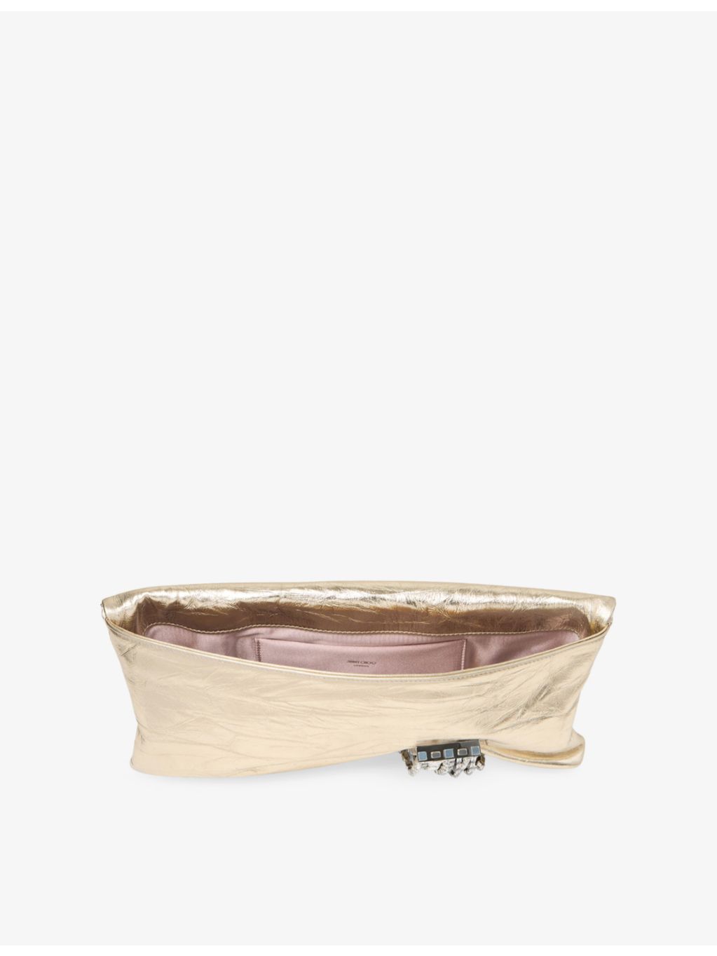 Jimmy Choo Zandra crystal-embellished metallic leather clutch bag 25cm - British product