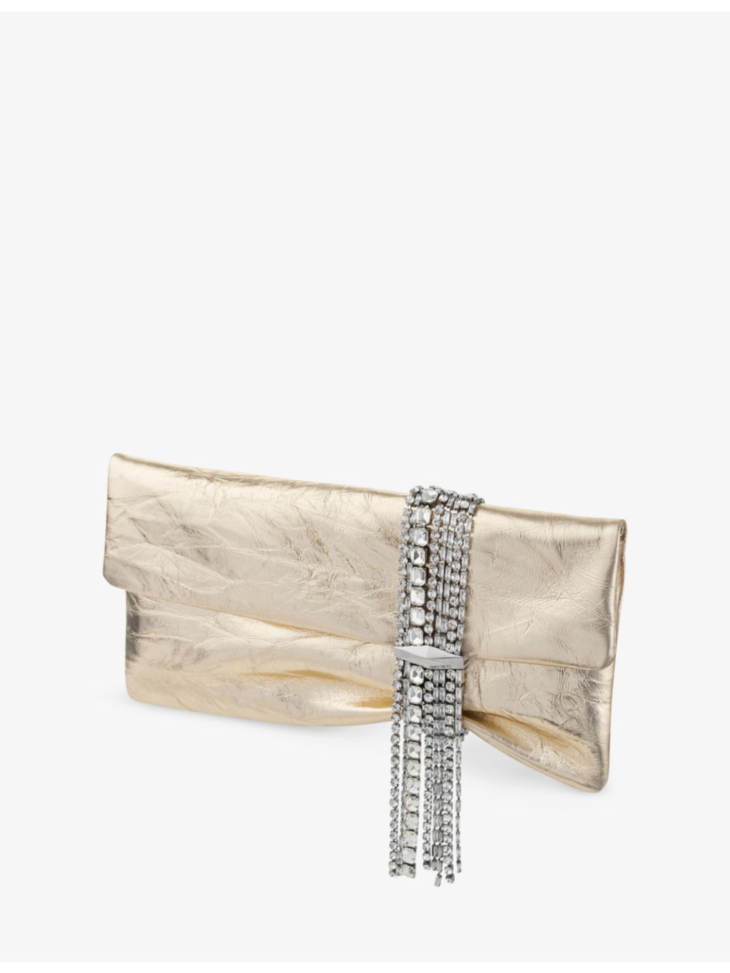 Jimmy Choo Zandra crystal-embellished metallic leather clutch bag 25cm - British product